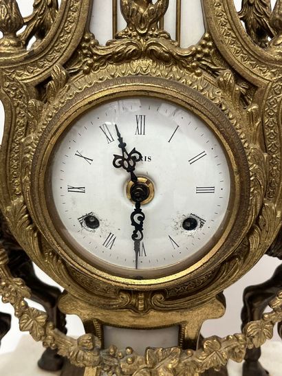 Gilded bronze and white marble mantel set,...