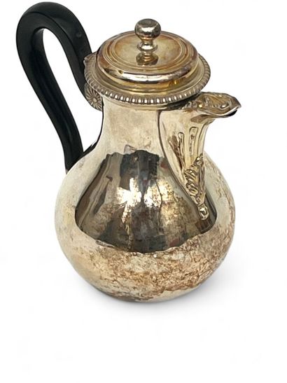 Self-serving silver coffee pot, blackened...