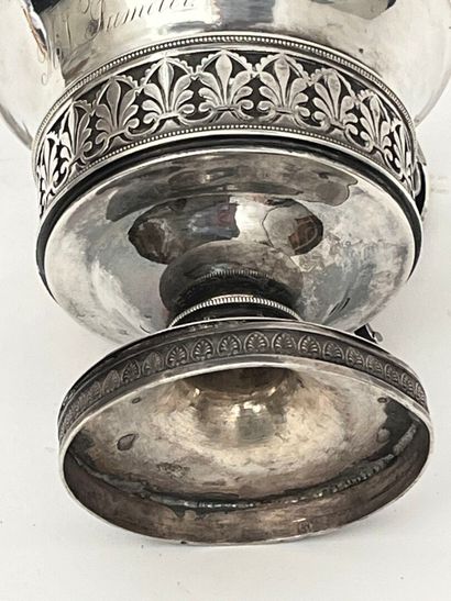 Silver chocolate cup with chased palmette...
