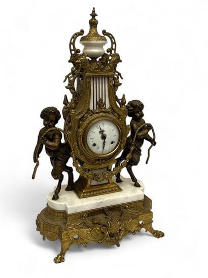 Gilded bronze and white marble mantel set,...