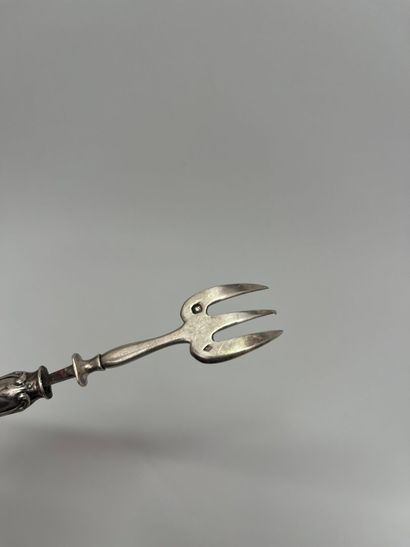 Set of five oyster forks, silver tip, forged...