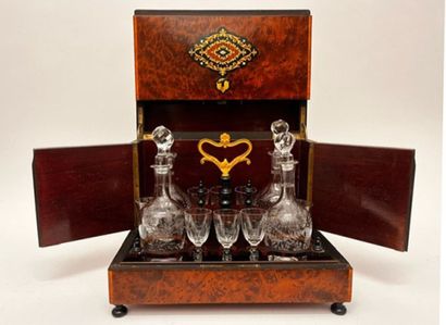 Wooden liquor cabinet, marquetry decoration
19th...
