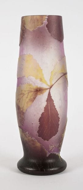 LEGRAS
Vase in mauve, yellow and brown multi-layered...