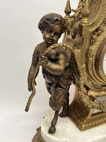 Gilded bronze and white marble mantel set,...