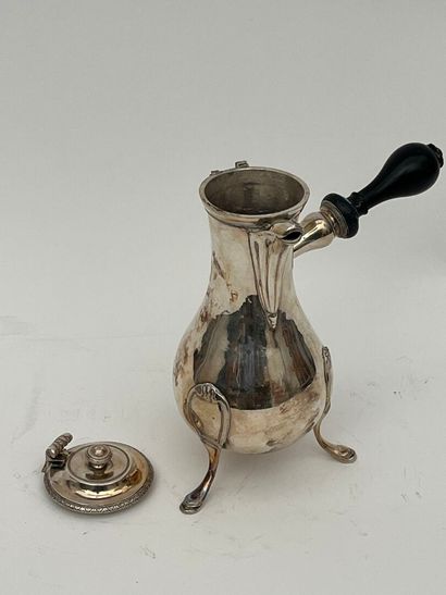 Silver Chocolatière égoïste, tripod base,...