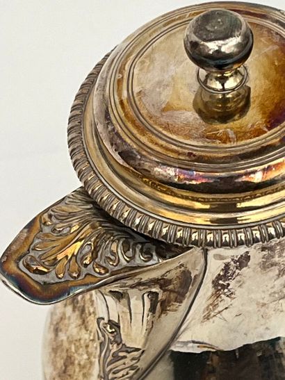 Self-serving silver coffee pot, blackened...
