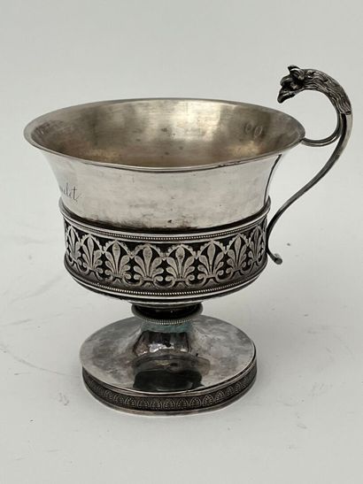 Silver chocolate cup with chased palmette...