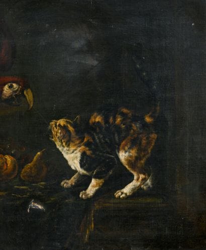 FRENCH SCHOOL 19th century
Cat and parrot
Oil...