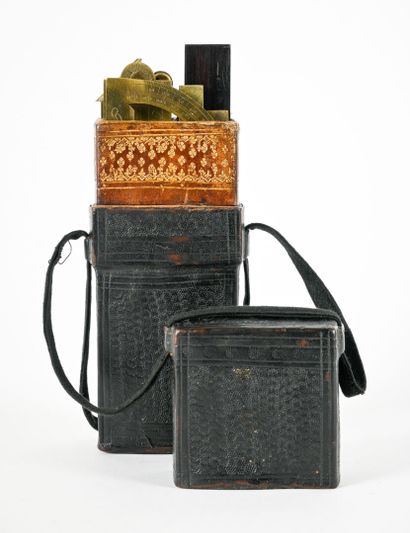 Architect's case in blackened leather and...