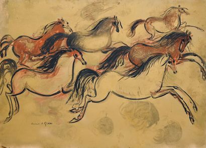 Hassan EL GLAOUI (1924-2018)
Wild horses
Gouache...