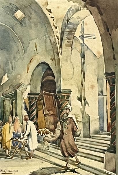 E. GRANATA
Souks of Tunis
Watercolor signed...