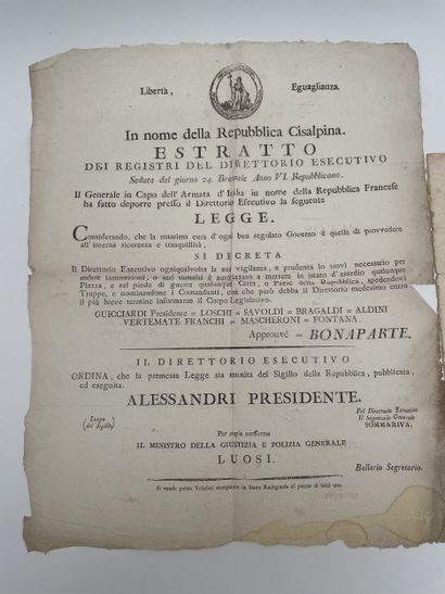 Italian poster issued by the Cisalpine Republic,...