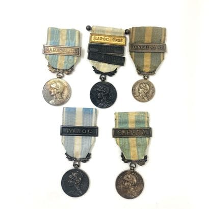 Lot of 5 colonial medals, various modules...