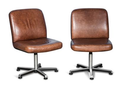SEDUS. Pair of Havana leather visitor armchairs.
H...