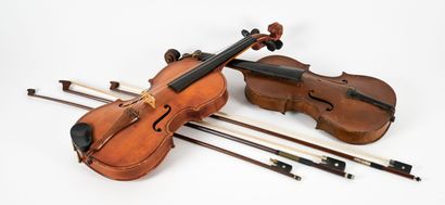 Set of two violins in their cases, and three...