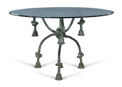 Green patina bronze table base decorated...