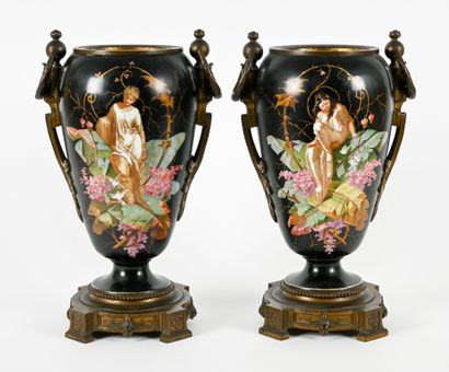 Pair of porcelain vases with polychrome decoration...