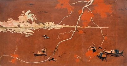 VIETNAMIAN SCHOOL 20th century
River landscape
Lacquer...