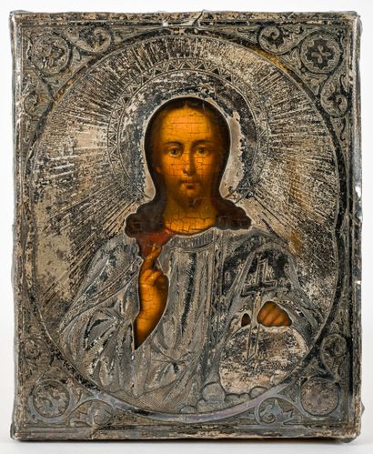 Icon depicting a blessing Christ, engraved...