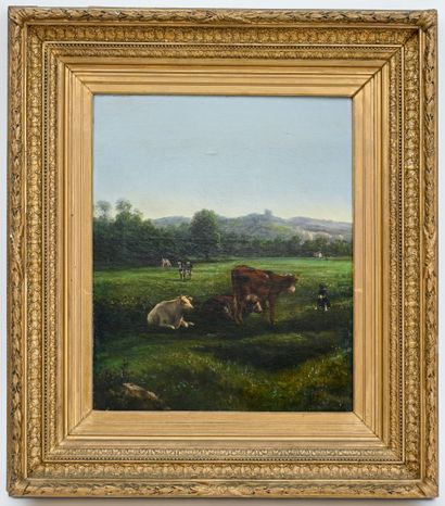 FRENCH SCHOOL 19th century
Cows in the meadow
Oil...