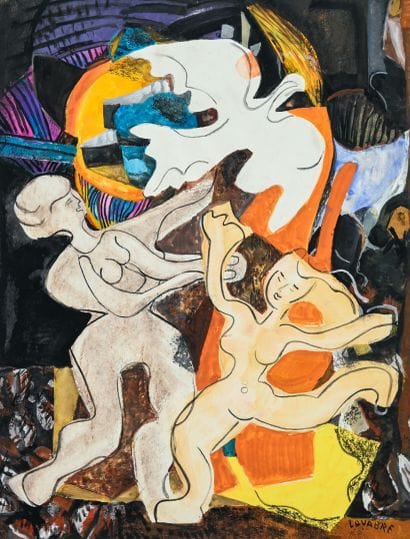 Robert LAVABRE (1928-1988) 
Dove and dove
Gouache...