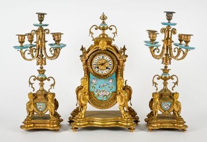 Gilded bronze and fine earthenware mantel...