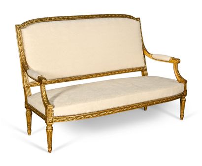 Gilded carved wood sofa, gendarme hat back,...