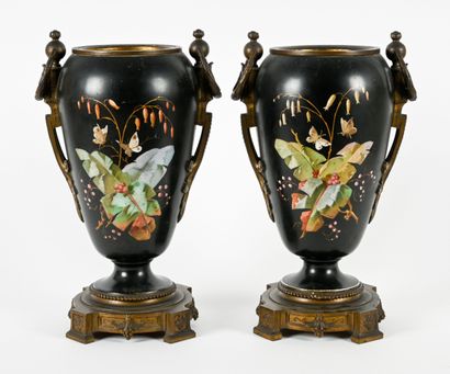 Pair of porcelain vases with polychrome decoration...