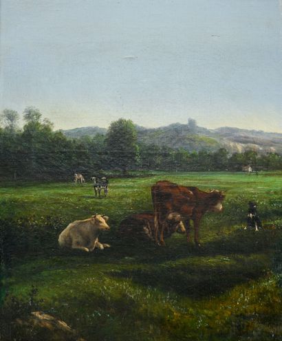 FRENCH SCHOOL 19th century
Cows in the meadow
Oil...