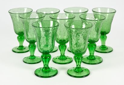 BIOT
Set of nine green-colored red wine glasses
H:...