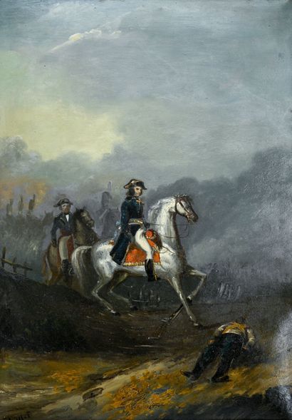 FRENCH SCHOOL 19th century
Napoleon on horseback
oil...
