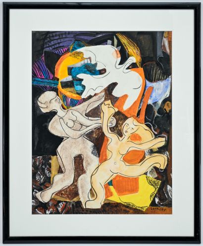 Robert LAVABRE (1928-1988) 
Dove and dove
Gouache...