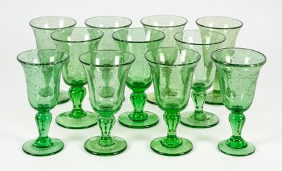 BIOT 
Set of eleven green white wine glasses
H:...