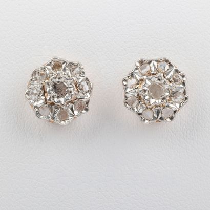 Pair of daisy earrings, paved with rose-cut...
