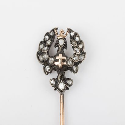 Tie pin, 18K gold and silver setting, rose-cut...