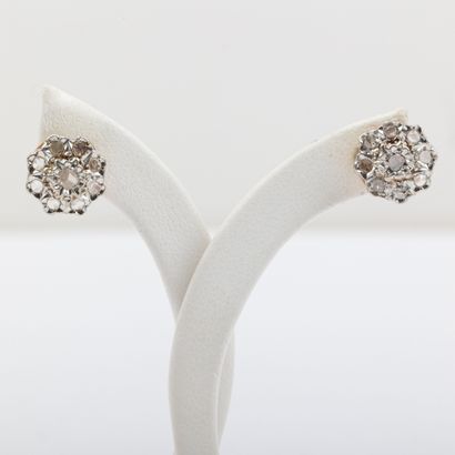 Pair of daisy earrings, paved with rose-cut...