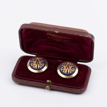 Pair of lapis lazuli collar buttons monogrammed...