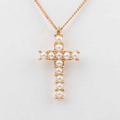 Chaine pendentif croix, monture or 18K et...