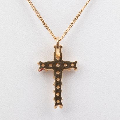 Chaine pendentif croix, monture or 18K et...