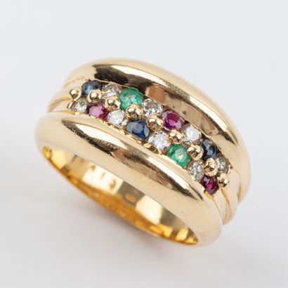 Tutti frutti ring with brilliant-cut diamonds,...