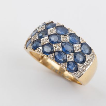 Pave sapphire and brilliant-cut diamond ring,...