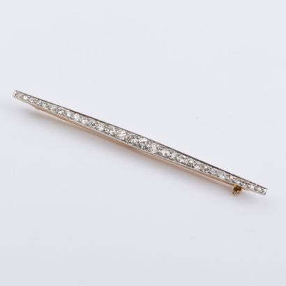 Barrette brooch, old-cut diamonds, 18K gold...