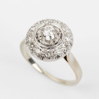 Charm ring, diamonds, central old-cut, 0.10...