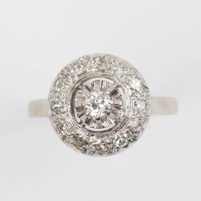 Charm ring, diamonds, central old-cut, 0.10...