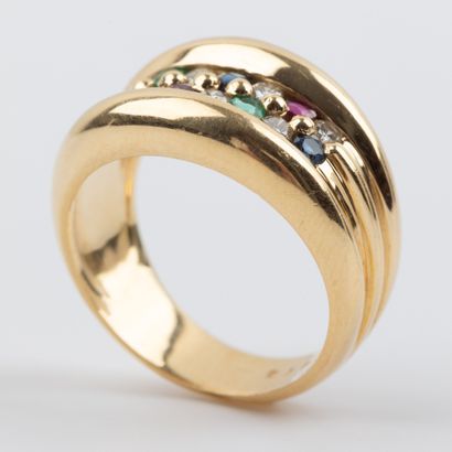 Tutti frutti ring with brilliant-cut diamonds,...