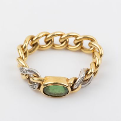 Bague chaine, maille articulé en or 18K et...