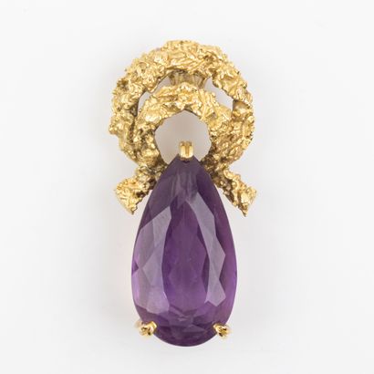 Drop-shaped amethyst pendant, textured 18K...
