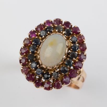 Daisy, opal, sapphire and ruby ring set in...