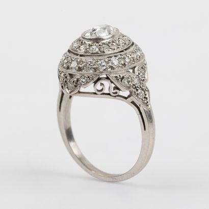 Dome ring, old-cut diamond, approx. 0.60...