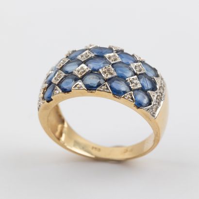 Pave sapphire and brilliant-cut diamond ring,...